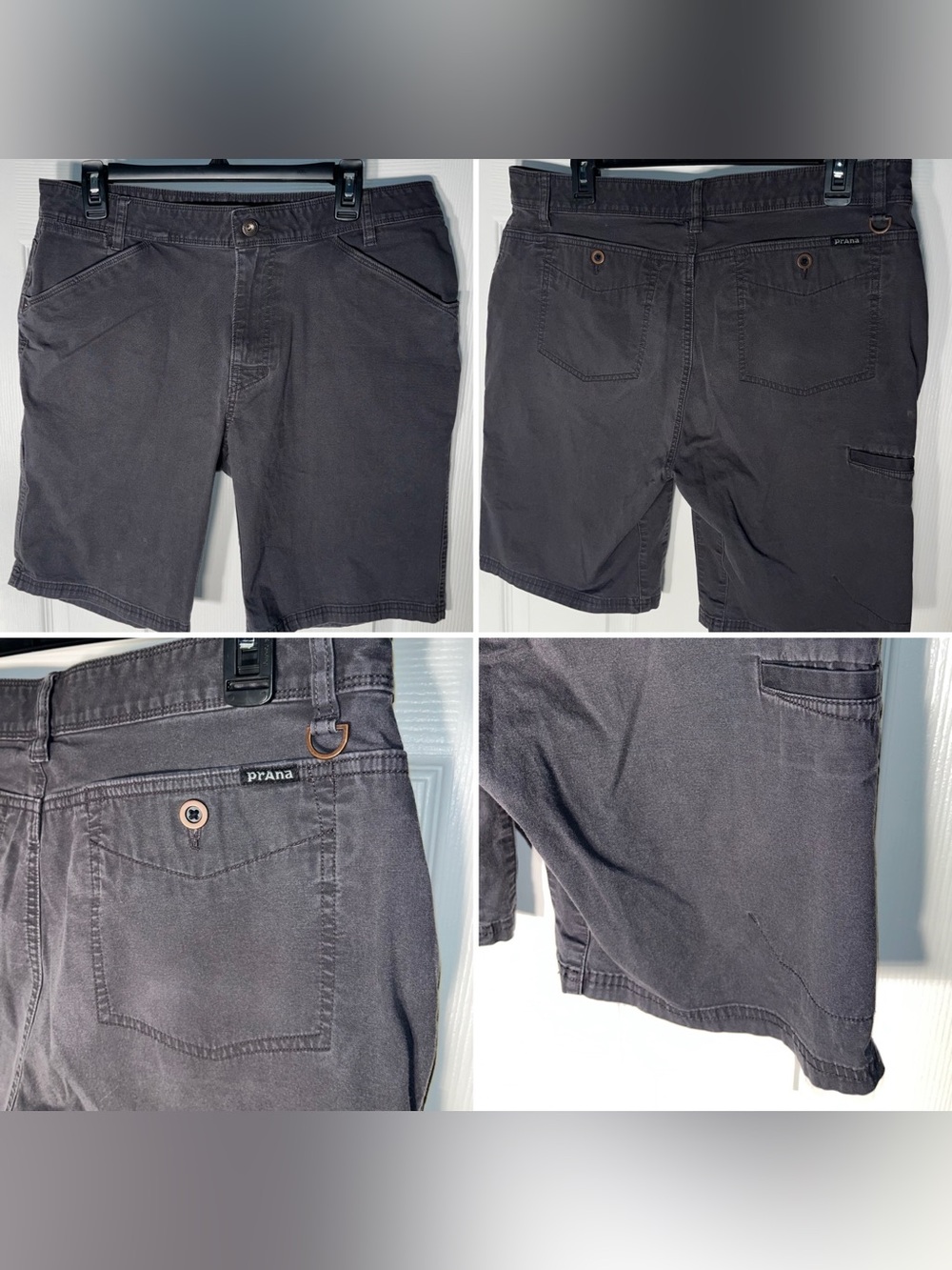 Prana Men's Shorts Charcoal Gray 34 Organic Cotton Pockets